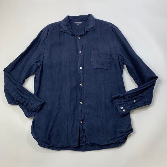 Monoprix Homme Shirt Mens XL Extra Large Navy Linen Regular Fit Long Sleeve - Picture 2 of 8